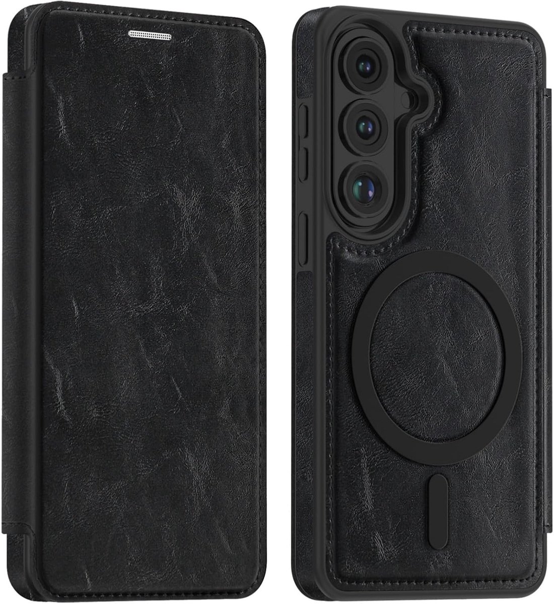 Hoes voor Samsung Galaxy S26, premium PU-leren RFID-telefoonhoes met 3 kaartvakken, flip case, cover, magneet, beschermhoes, leer, zwart