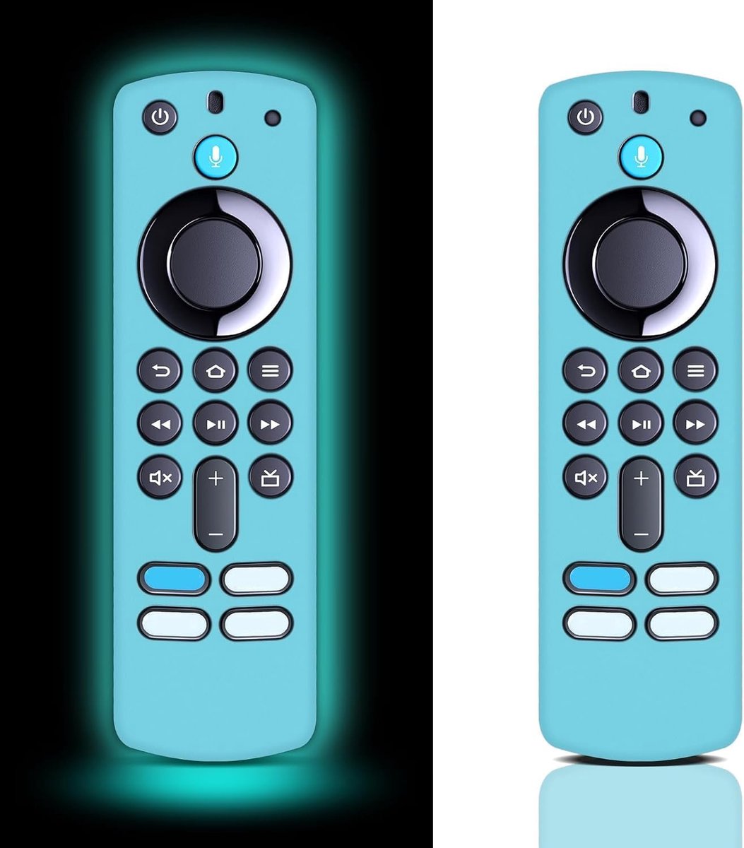 Beschermhoes voor Fire Stick tv-afstandsbediening Glow in The Dark, Remote Cover voor stem Fire Stick 4K Max 3e generatie 2021 tv-afstandsbediening (lichtblauw en lichtblauw) -【 2 pack】