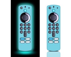 Beschermhoes voor Fire Stick tv-afstandsbediening Glow in The Dark, Remote Cover voor stem Fire Stick 4K Max 3e generatie 2021 tv-afstandsbediening (lichtblauw en lichtblauw) -【 2 pack】