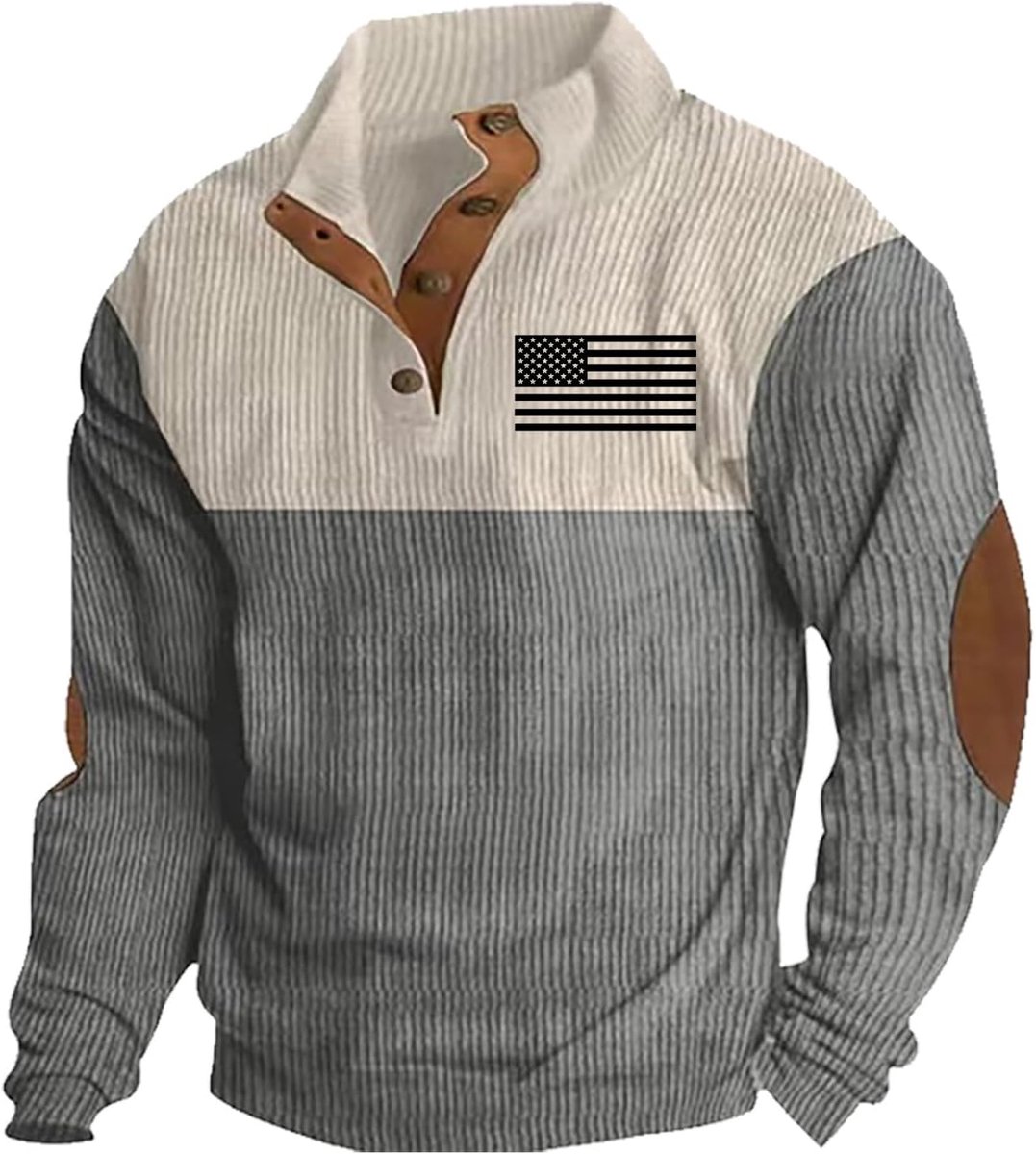 Corduroy sweatshirt voor heren met opstaande kraag en vlaggenprint