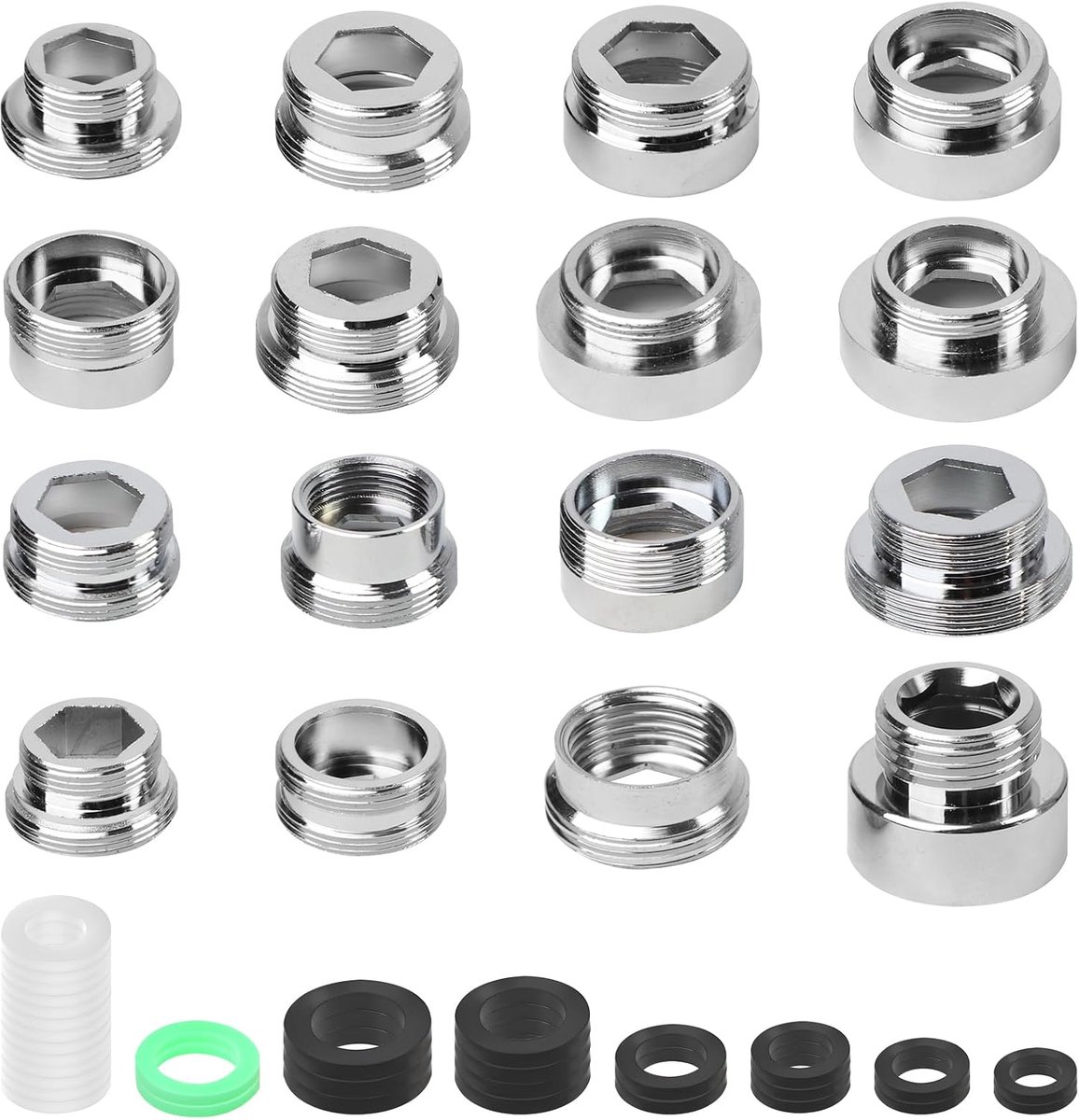 16 stuks kraanadapter M16 naar M28 messing kraanadapter met afdichtingen slangadapter buitendraad dubbele schroefdraad voor tuinslang aansluiting waterfilter spoelbak