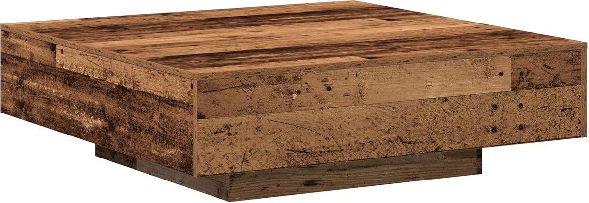 Salontafel van oud eikenhout, 100 x 100 x 31 cm, geperst hout, massief gerecycled houten tafel met vintage look voor woonkamer, met handbediening, duurzaam