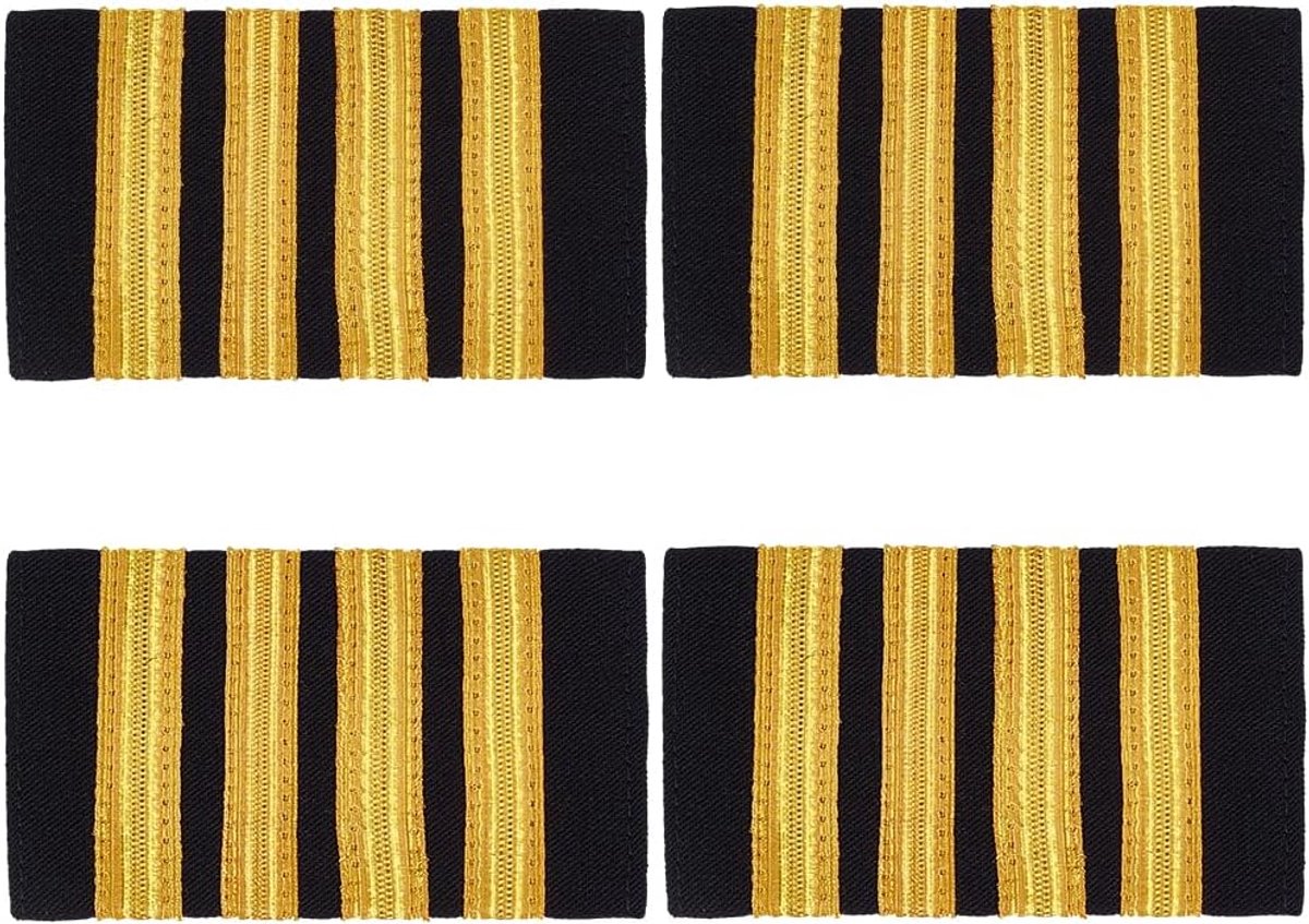 2 paar gouden vier strips schouder epauletten professionele uniforme bars luchtvaartpiloot epaulet rechthoek zijde luchtvaart epaulette voor vrouwen mannen piloten insignes sliders cosplay
