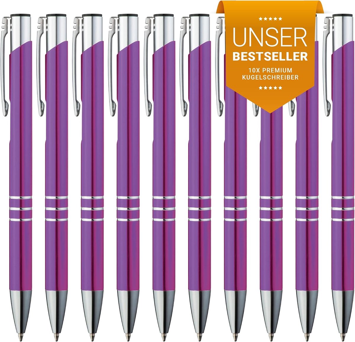 Balpen, 10 stuks, premium balpenset, hoogwaardig, pen voor makkelijk en zacht schrijven, blauwschrijvende balpen, paars als optische blikvanger
