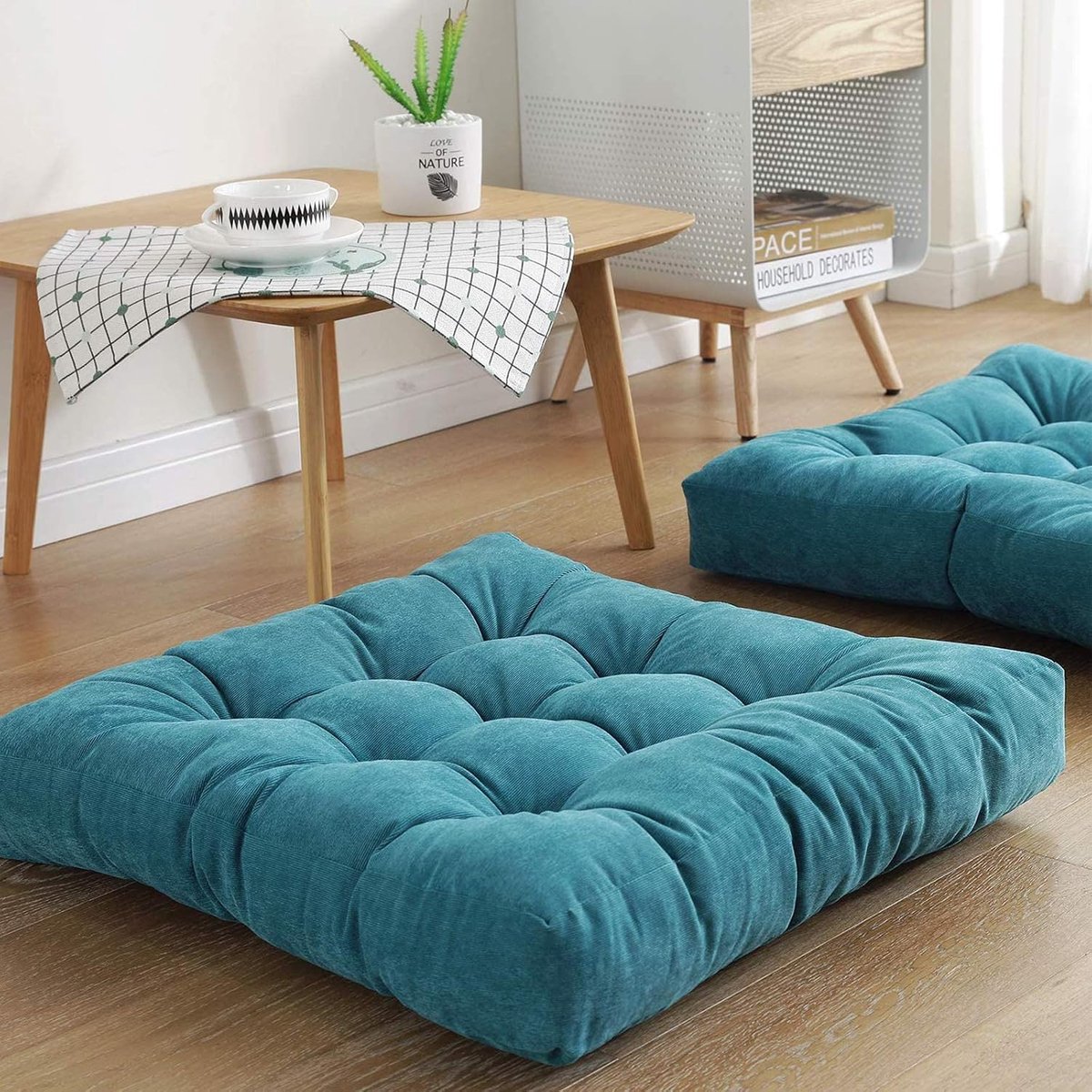 Dik zitkussen, pluche kussen stoel pad oversized corduroy vierkante vloermat kussen stoel balkon yoga zitkussen kussen 55x55cm (22x22inch) -blauw. 55x55x10cm/21,6"x21,6"x3,9"