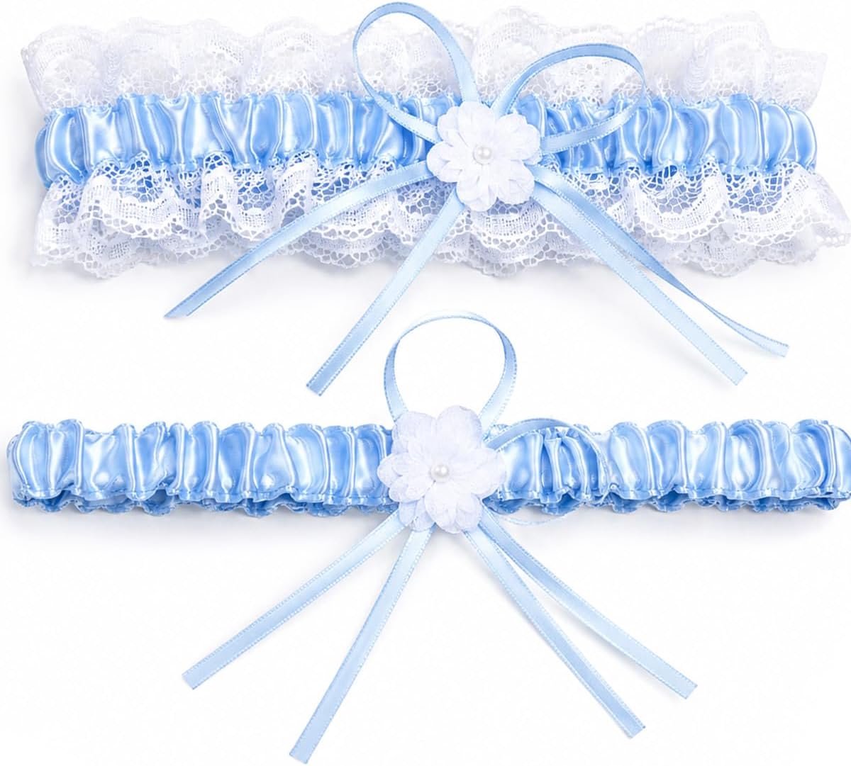 Bruidskousenband, 2 stuks, met delicate kant en verstelbare sluiting, traditioneel symbool, licht blauw, veilig en comfortabel voor bruiloft, leuk cadeau voor bruid en bruiloft