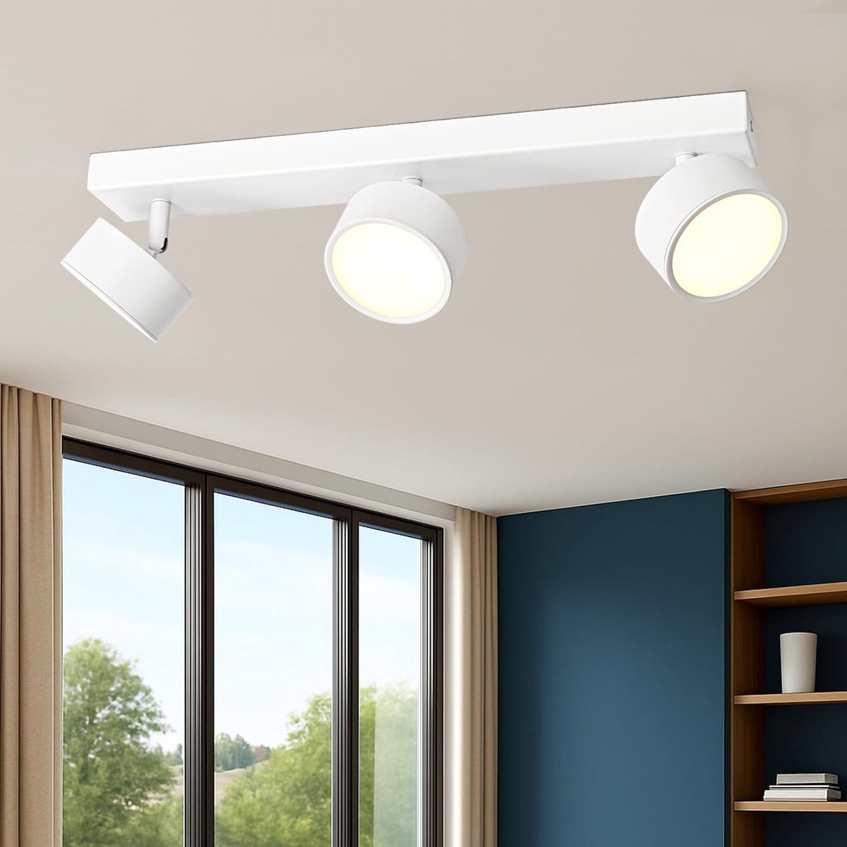 Plafondlamp, led-plafondspot, 3 spots, draaibaar, plafondverlichting, wit, binnenverlichting, 18 W, warmwit, 3000 K, led, wandmontage, voor woonkamer, slaapkamer, keuken, eetkamer, 230 V