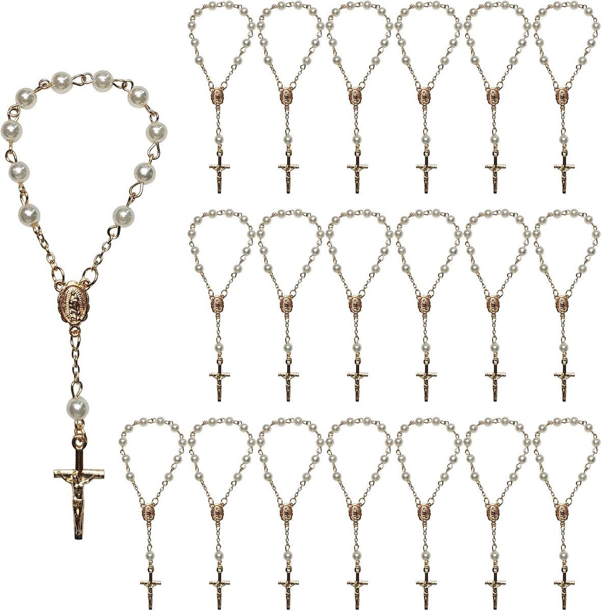 20 stuks dooprozenkrans, rozenkrans, gastgeschenk, doop, wit, 6 mm, kunstparels, mini-vingerdoop, rozenkransen, kralen, decoratie, rozenkrans, gebedsketting voor bruiloft, verjaardag, doop