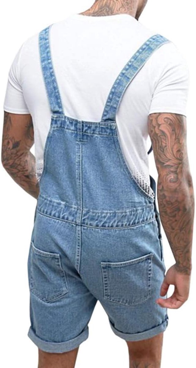 Tuinbroek voor heren, katoen, jeans, overall, korte werkbroek, losse pasvorm, denim, jumpsuit met zakken — afbeelding 2
