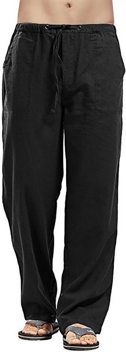 broek voor heren, losse casual katoenen yogabroek, zomer, strand, rechte benen, broek, effen kleuren, broek met trekkoord