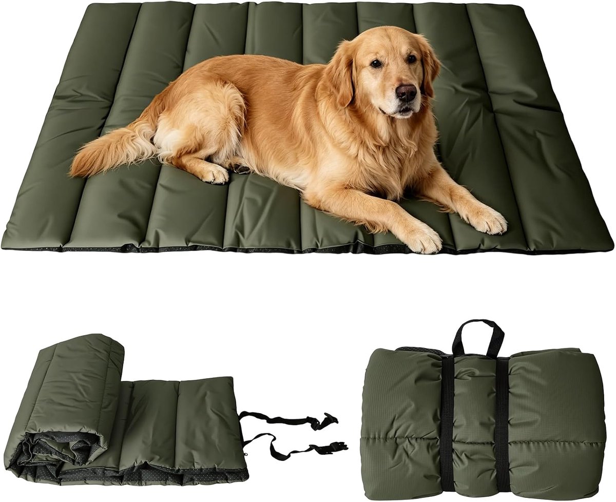 Hondendeken voor onderweg, 110 x 68 cm, wasbare hondenmat, waterdicht en antislip, hondendeken voor buiten, opvouwbaar, hondenbed voor reizen, camping, auto kofferbak en picknick (groen)