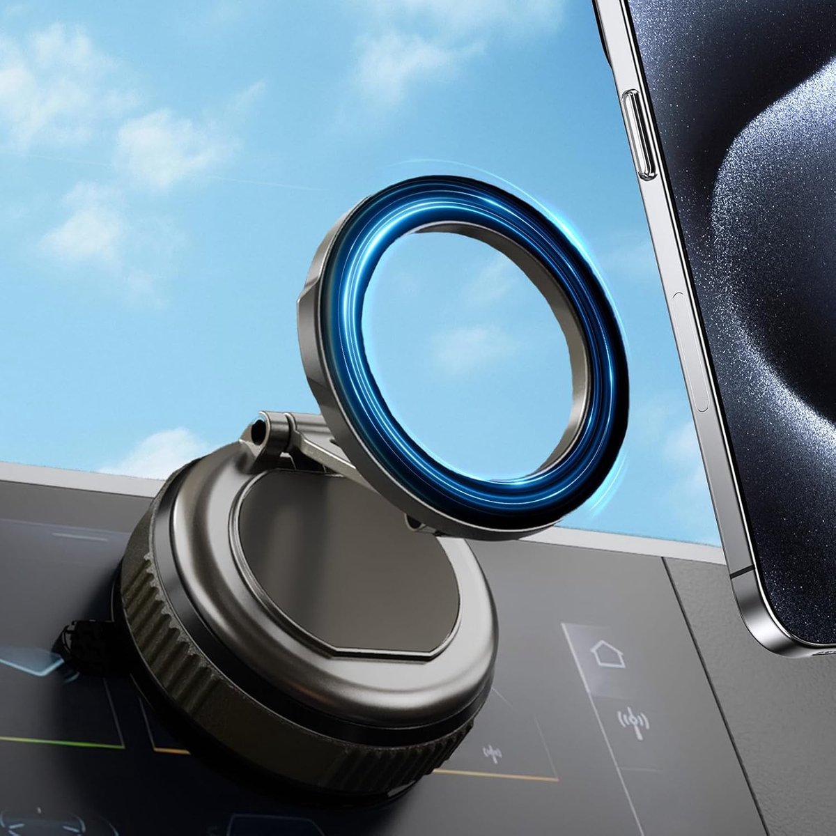 Telefoonhouder voor in de auto voor iPhone 16 Pro Max Plus 16e 15 14 13 12, vacuüm zuignap, magnetische autohouder, 360° draaibaar, opvouwbaar, magnetische autotelefoonhouder