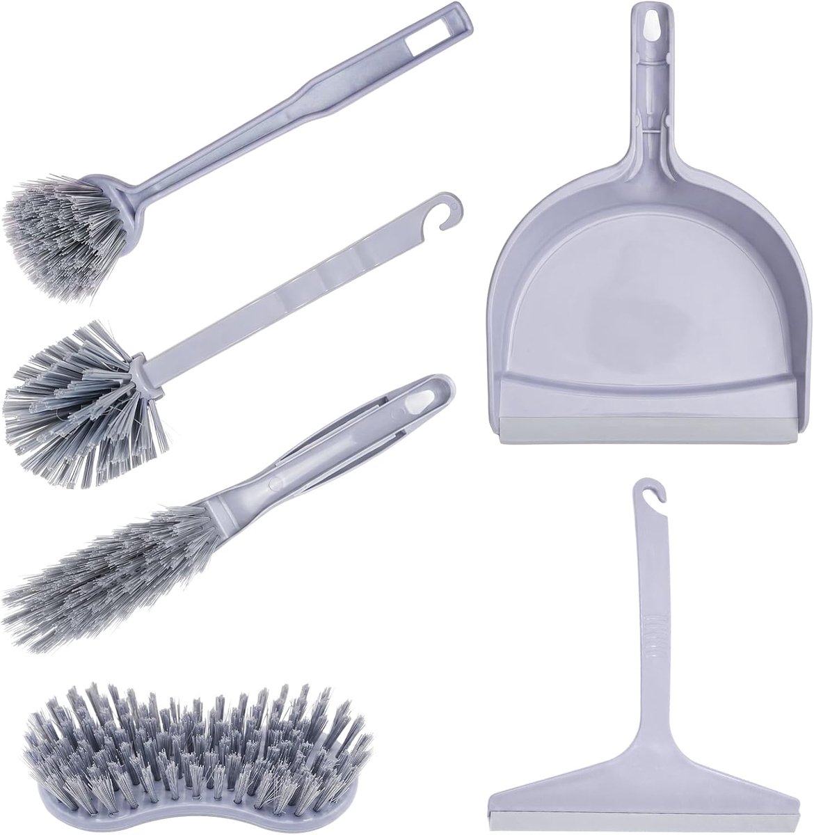 6 Pack Grijze Mini Handheld Stofpan en Borstel Reinigingsset