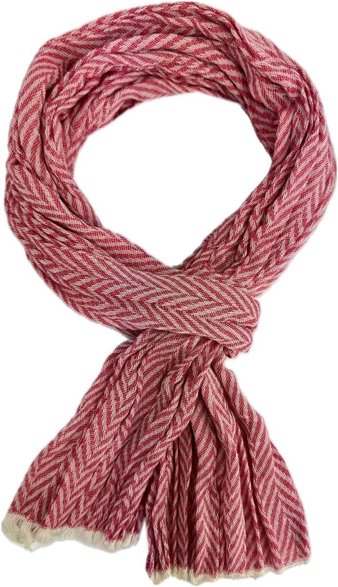 Katoenen sjaal damessjaal herensjaal kreuklook visgraat patroon dun in rood wit Made in Germany, rood, wit, 175 x 15 cm (L x B)