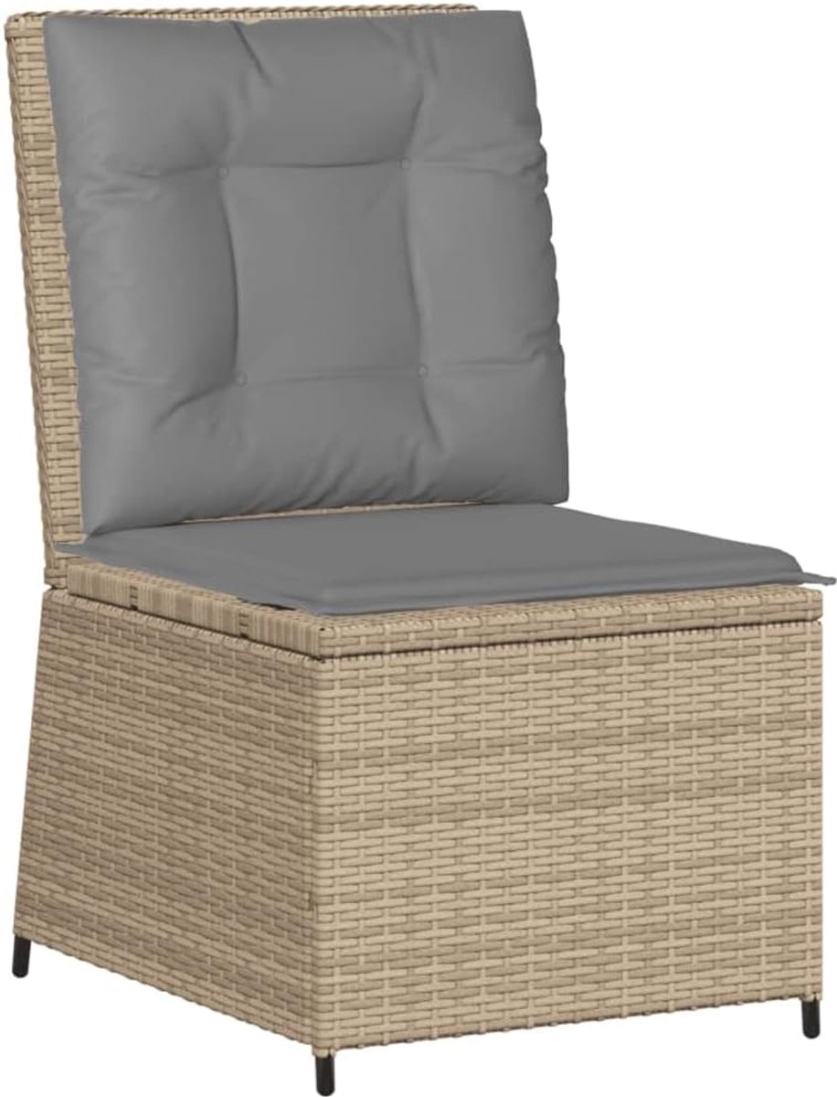 Tuinstoel met kussen, tuinstoel, tuinmeubelen, rotanstoel, balkonstoel, terrasstoel, ligfunctie en kussen, beige polyrotan