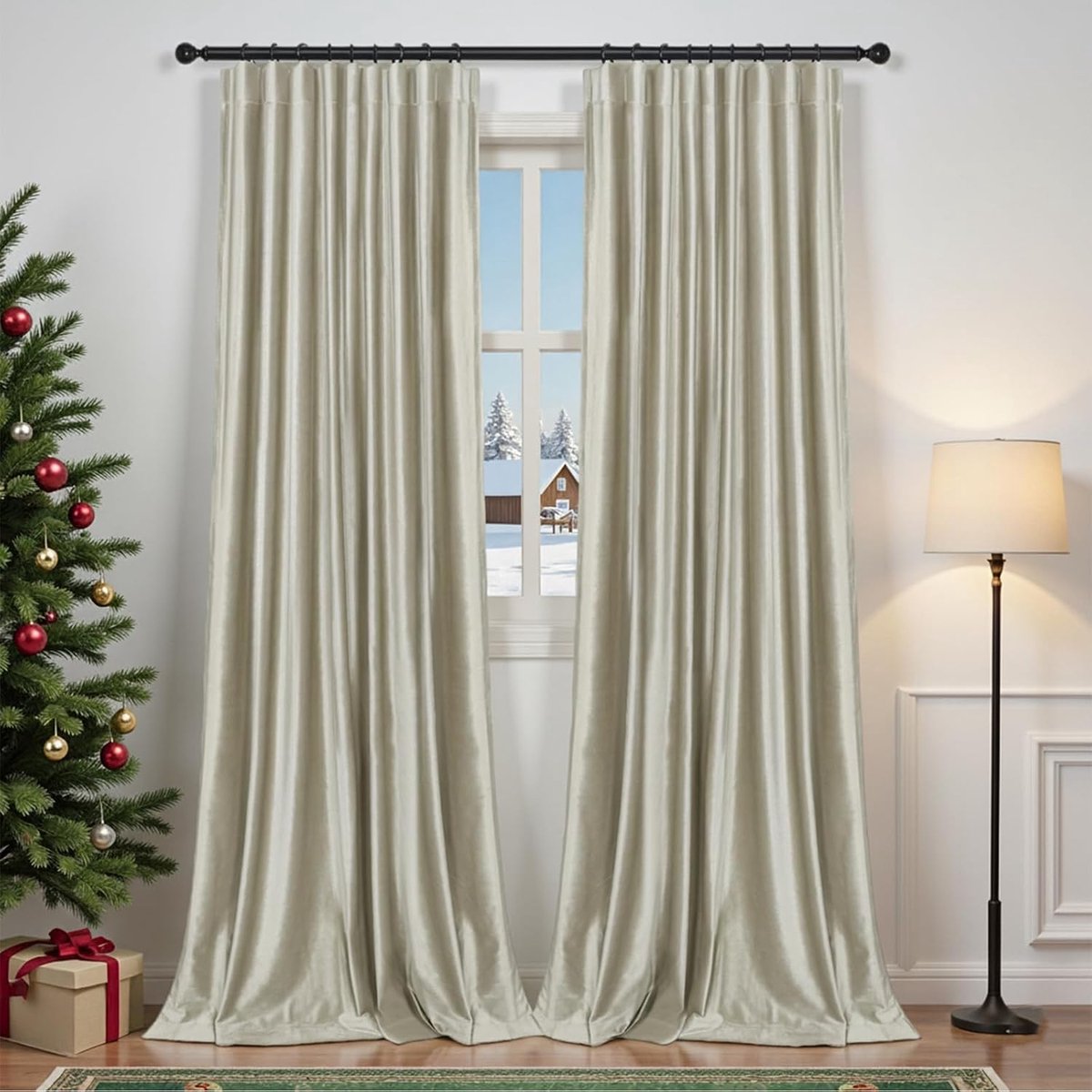 Set van 2 fluwelen gordijnen, met plooiband, hoogglanzende diamanten, verduistering, fluweel, thermogordijn, koudebescherming, fluwelen gordijnen, woonkamer, slaapkamer (H213 x B 132 cm