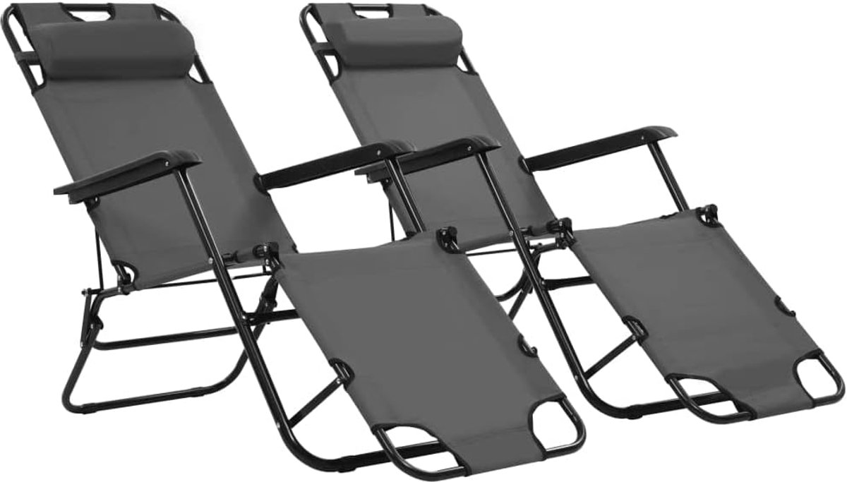 Ligstoelen, 2 stuks, met voetensteun, grijs, outdoor, tuinligstoel, vrijetijdsligstoel, tuin, zwembadligstoel, geschikt voor tuin, terras, achtertuin, zwembadzijde