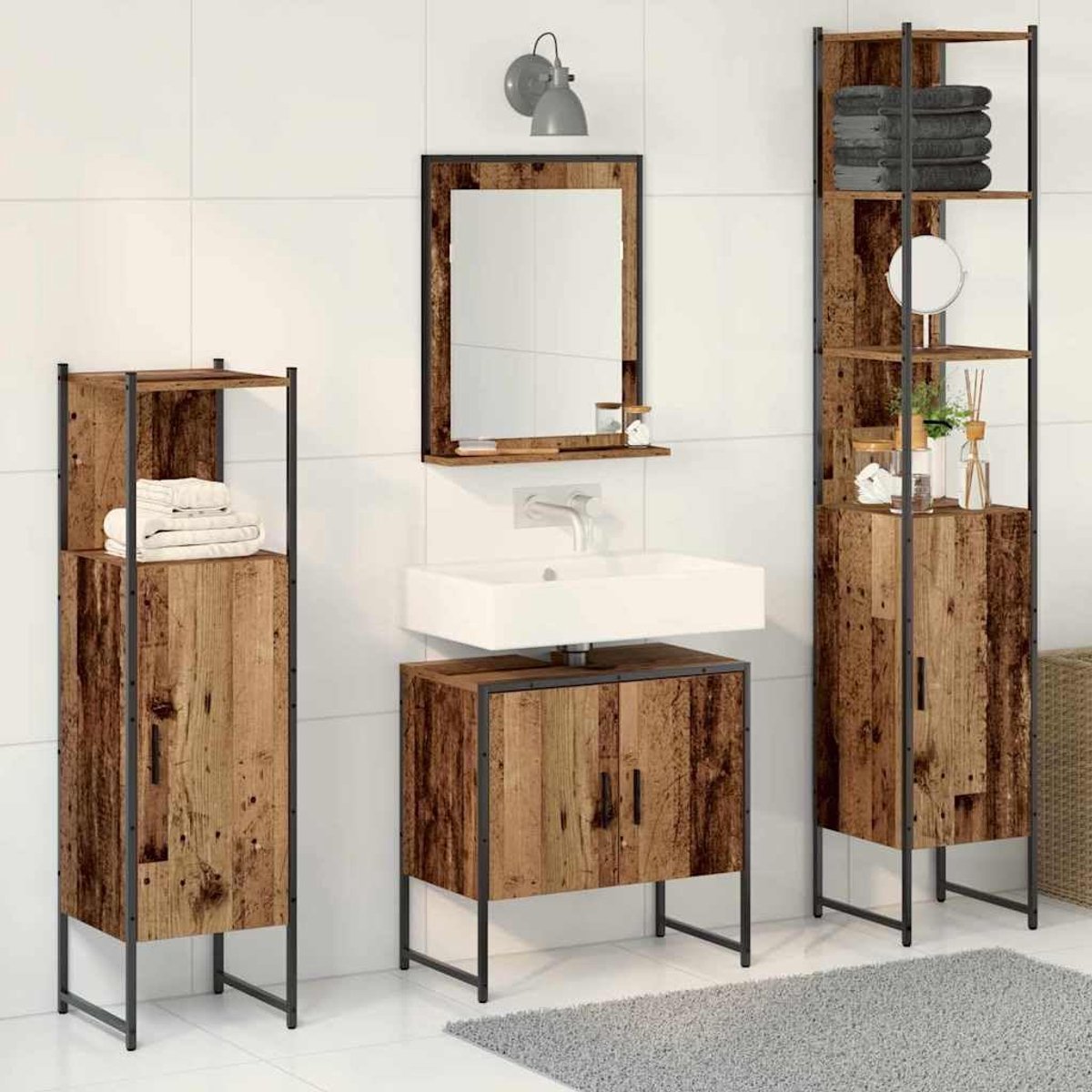 Badkamermeubelset 4 STK. Bruin 33 x 33 x 185,5 cm