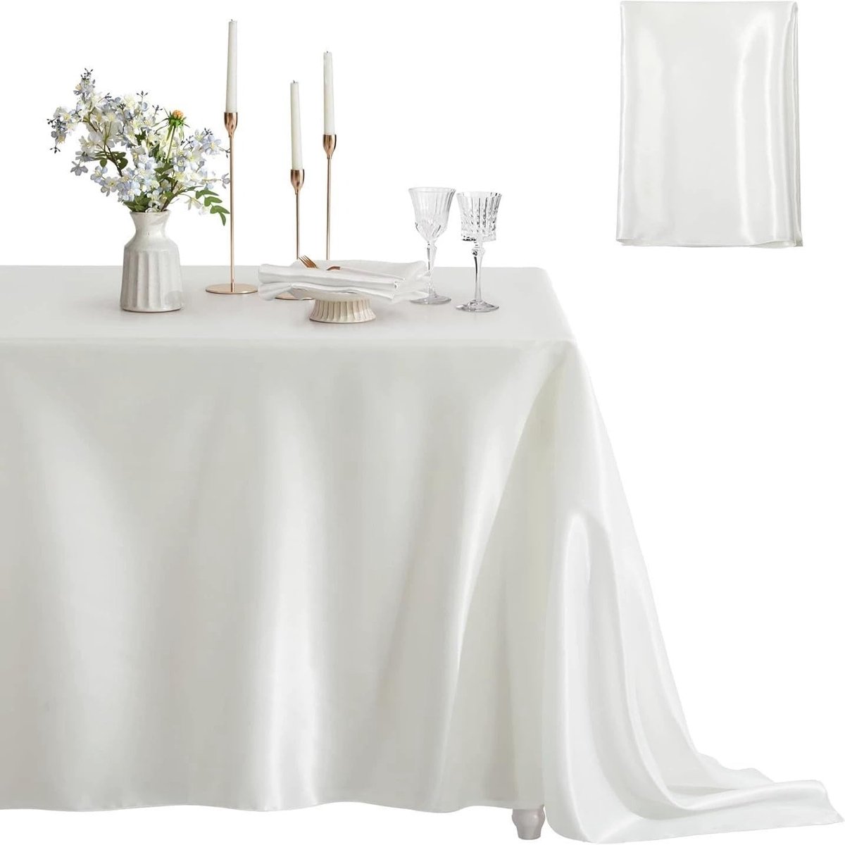 Tafelkleed 152 x 260 cm rechthoekige tafelkleden, tafeldecoratie voor bruiloft, feest, banket, vakantie, feest, picknick, Kerstmis, Halloween decoratie wit