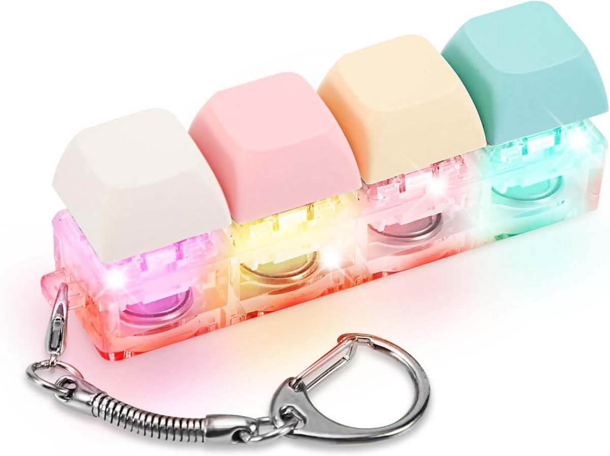 Fidget Speelgoed voor Volwassenen, Fidget Toetsenbord Sleutelhanger met LED-licht Toetsenbord Fidget Clicker Grappig Knop Fidget Speelgoed voor Decompressie Decoratie (Kleur A)