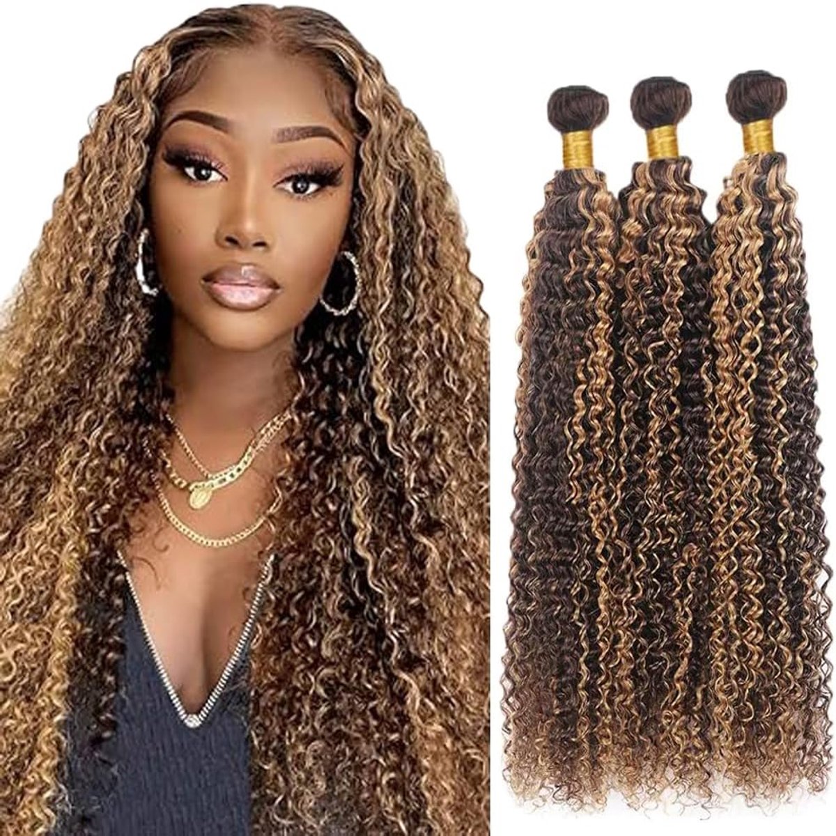 Wave Human Hair Bundles P427 Highlight Blonde Human Hair Extensions Menselijk Haar Extensions Sew in Hair 3 Bundles Real Hair Low Shedding for Woman 262830 Inch