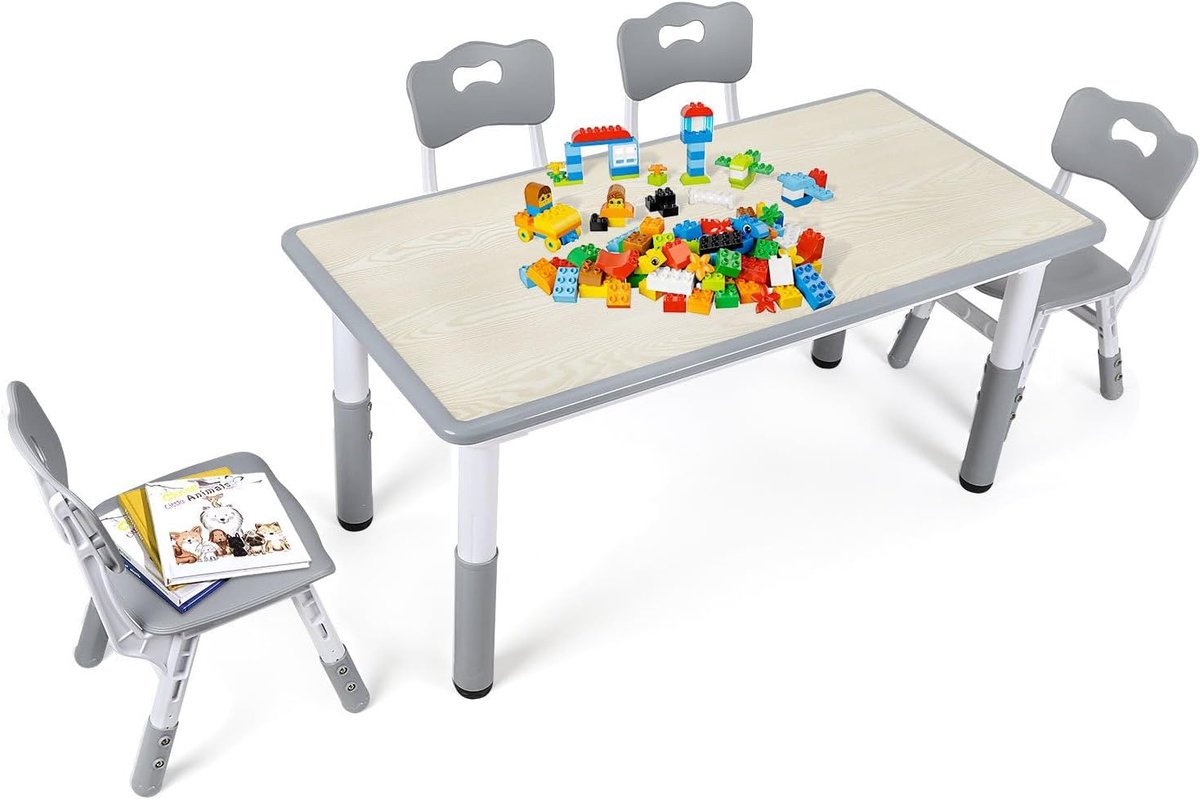 Kindertafel met 4 stoelen, 7-voudig in hoogte verstelbaar