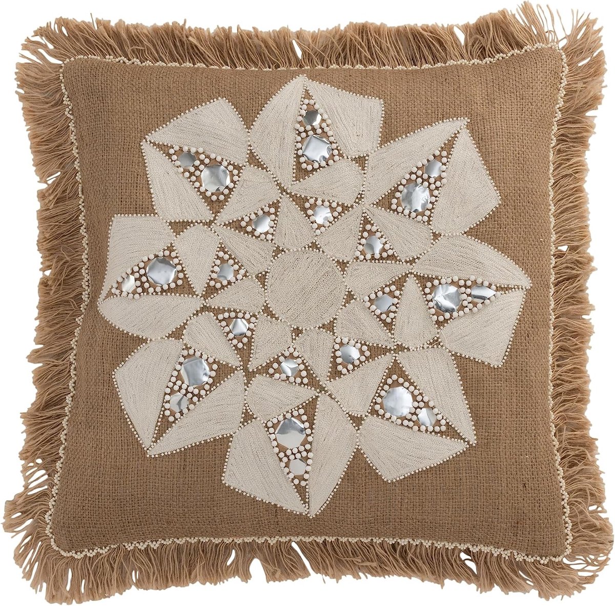 Abstract Bloem Kussen Jute Natuur/Beige