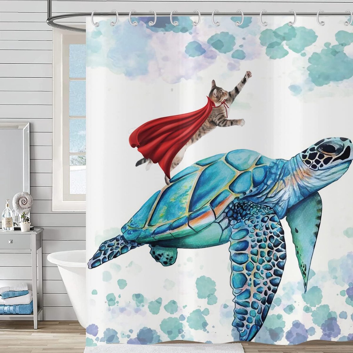 Douchegordijnen Teal zeeschildpad oceaan onderwater kinderen badkamer gordijnen met haken waterdichte polyester stof wasbare badgordijnen voor natte kamer