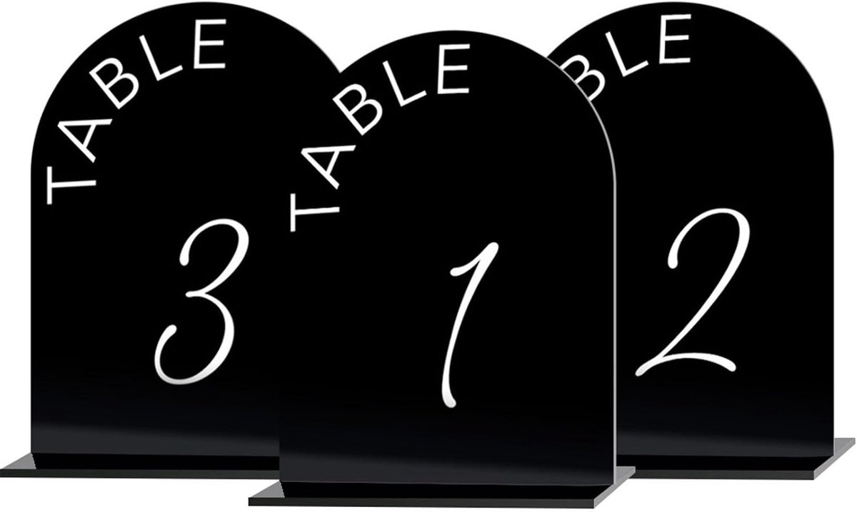 10 stuks acrylvel placemats, borden en houders van acryl, tafelstandaard van acryl, nummer, voor tafeldecoratie, bruiloften, cafés, banketten, buffetten (zwart, cijfers 1-10)