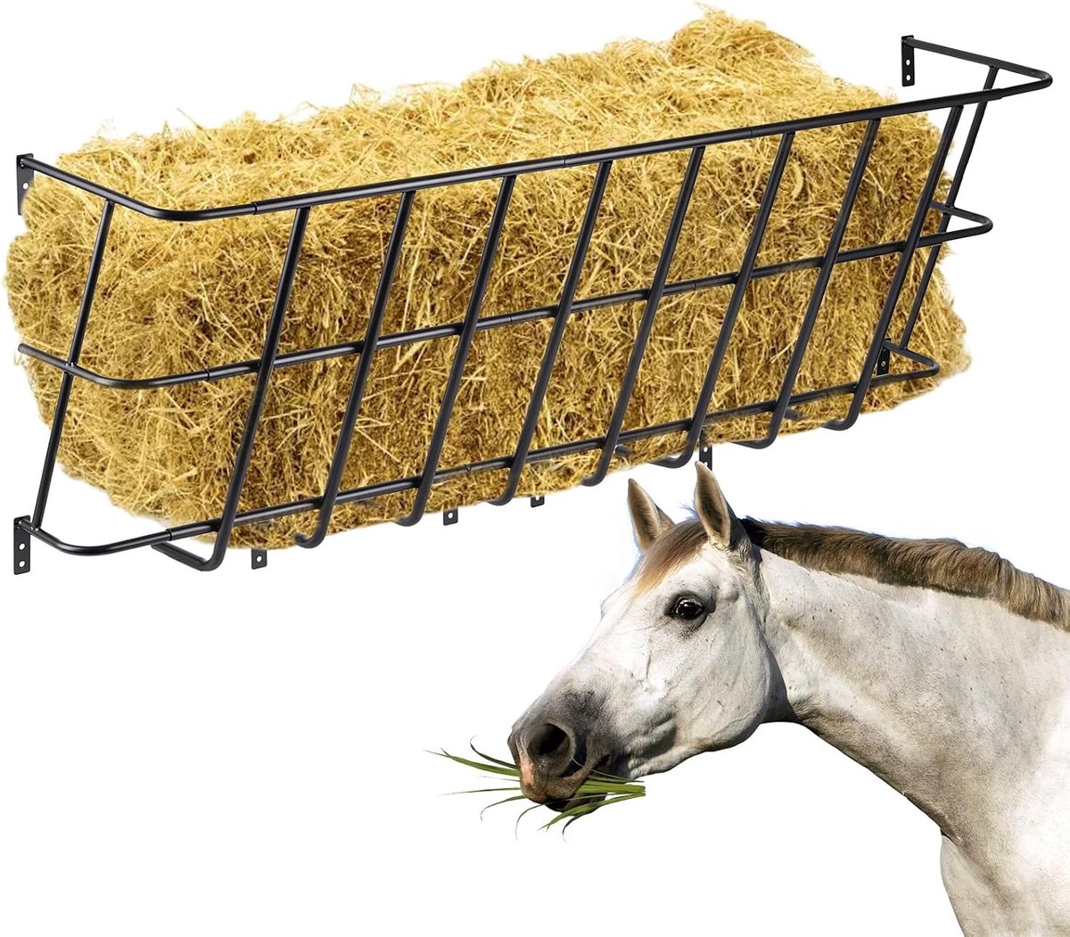 Voederstation voor geitenhooi, extra groot geitenvoederstation voor geitenhoorn, wandmontage, voederdispenser voor runderen om op te hangen, voor schapen en paarden, eenvoudig in het bedrijf te