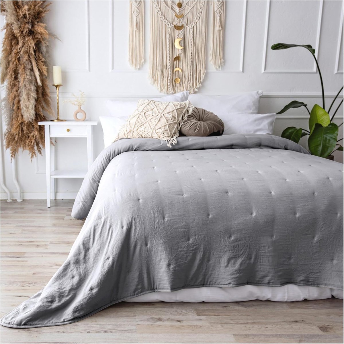 Sprei, bedsprei, sprei, 220 x 240 cm, bankovertrek, quilt, bankdeken, dagdeken, bedhoes, XXL, gewatteerd, quilt (grijs)