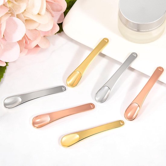 Metalen make-upspatel, huidverzorging, cosmetica, lepel, herbruikbare applicator voor gezichtsmasker, crème, lotions moisturizer, 6 stuks (3 kleuren) — afbeelding 3