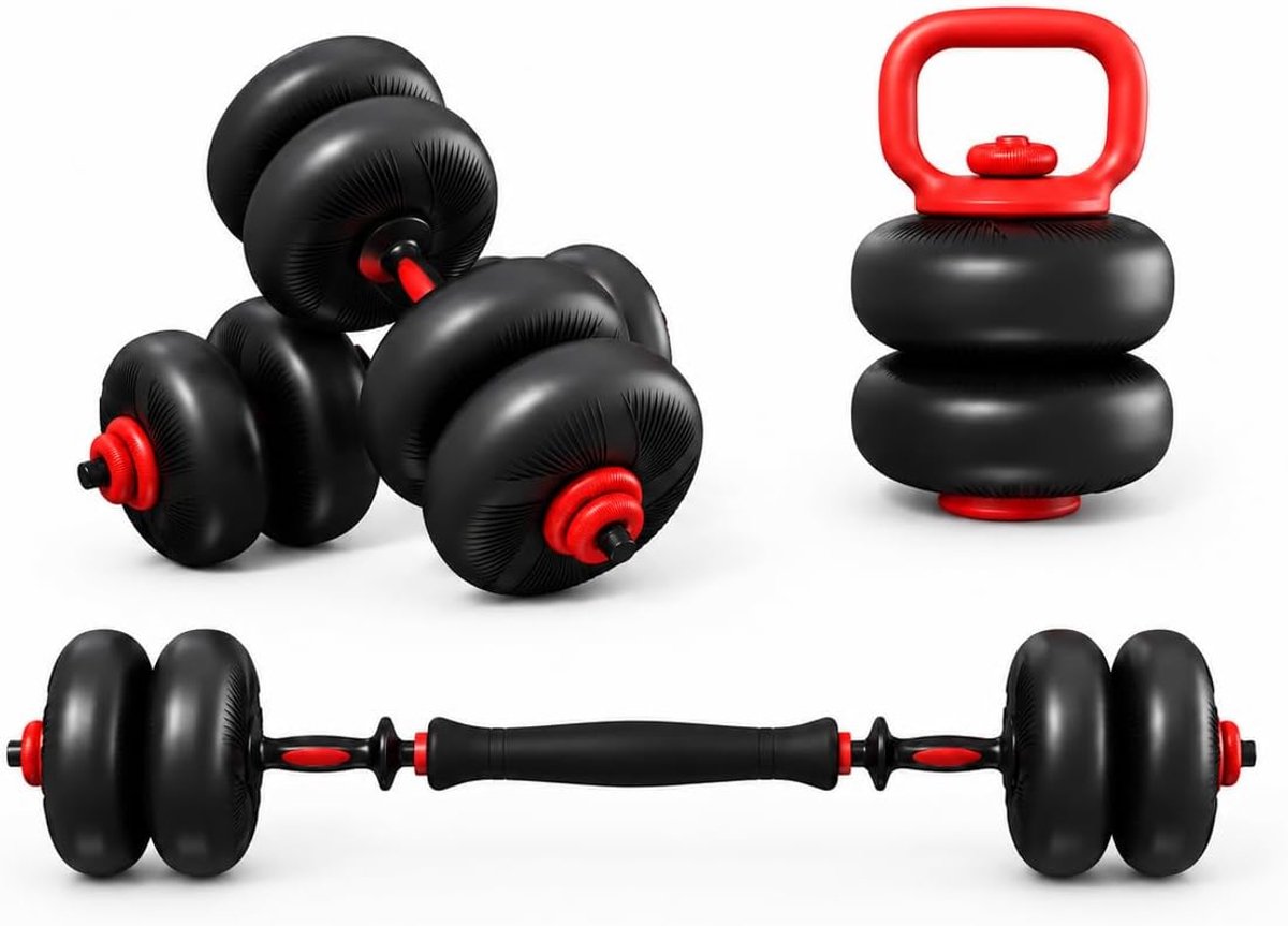 Halters Set 20 Kg 25 Kg als Barbell, Kettlebells, Push-Up Greep, Halterschijven vrije Gewichtenset Met Connector, 4-In-1 Halterset Gebruikt voor Home Gym