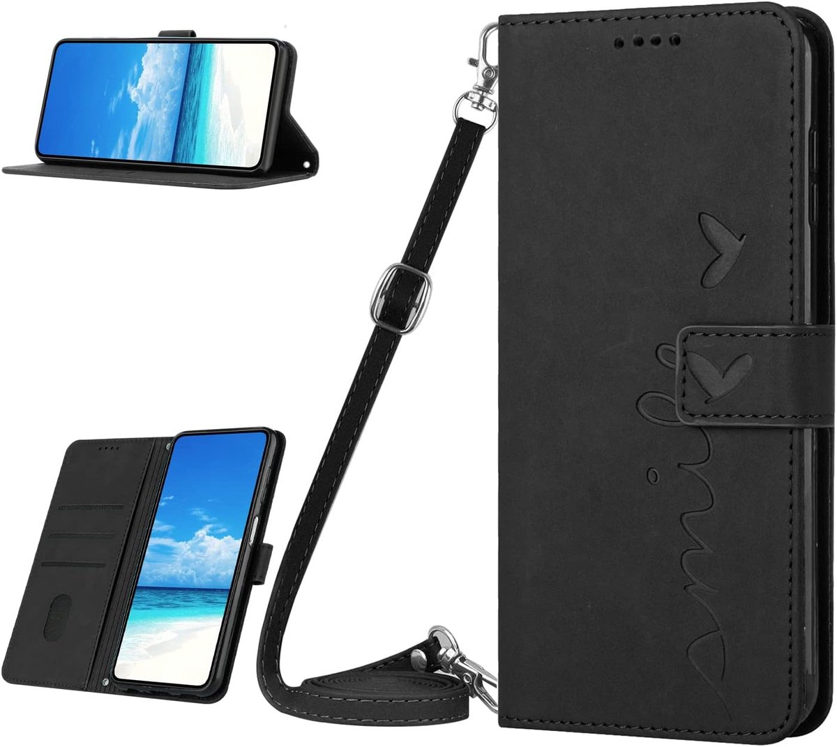 Hoesje voor Oppo A53 4G / A32 / A53S / A33 2020, PU-leren Flip crossbody met [kaartsleuven] [standfunctie] [magneetsluiting] telefoonhoes voor Oppo A53 4G - Zwart