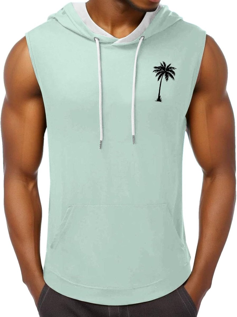 Herenvest met capuchon met kokosboomprint, zomermode