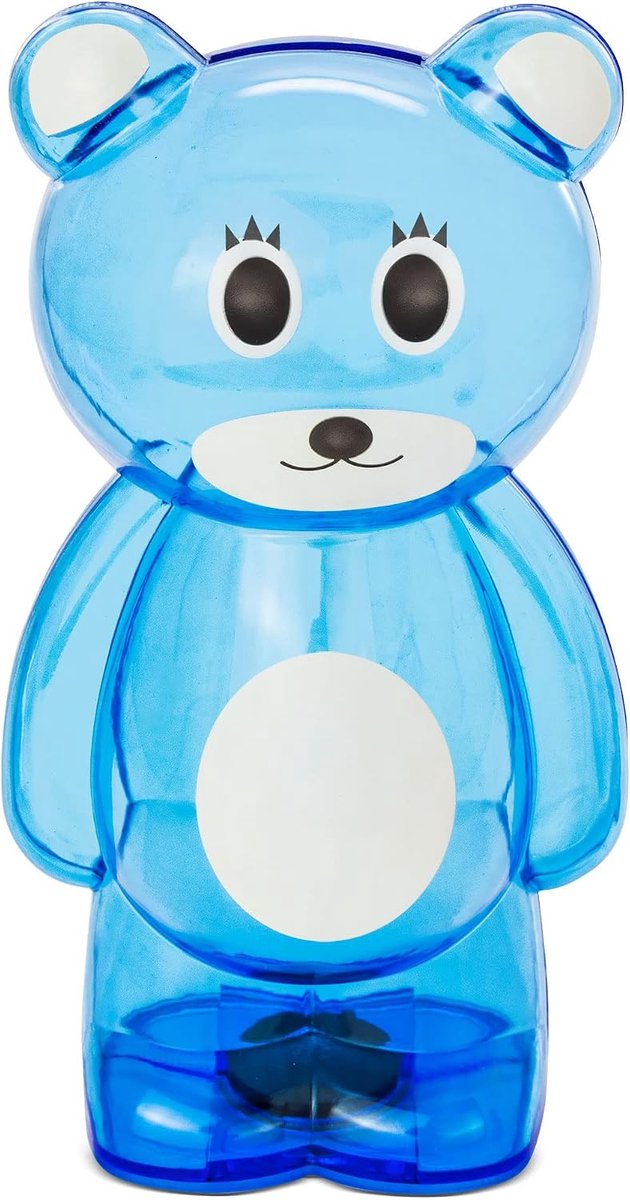 Spaarvarken van transparante kunststof in de vorm van een beer, originele spaarpot voor kinderen, met deksel, licht en robuust, blauw