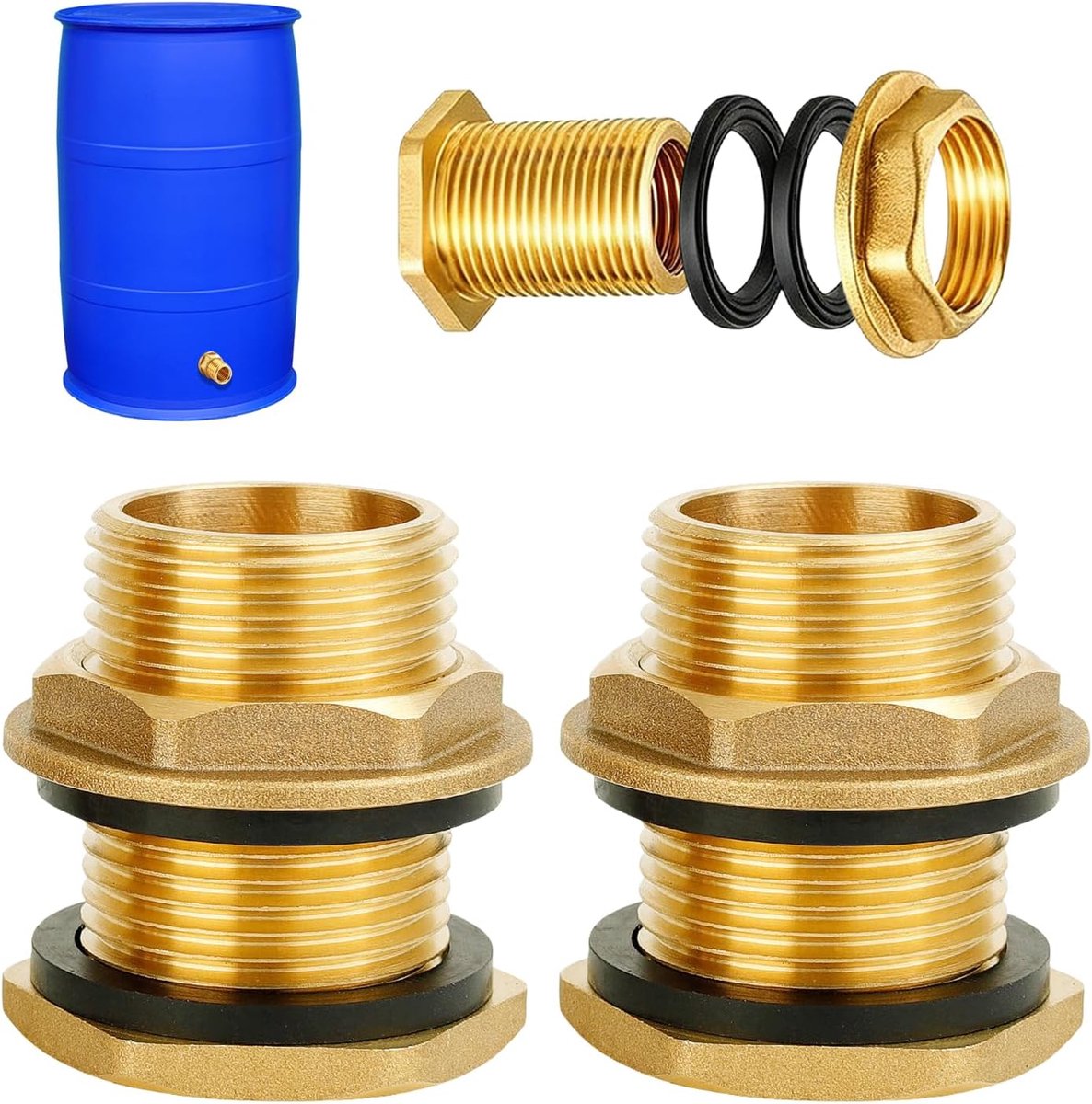 2 stuks messing tankaansluiting watertankaansluiting met buitendraad 3/4 inch binnendraad 1/2 inch voor kranen, emmers en watertanks
