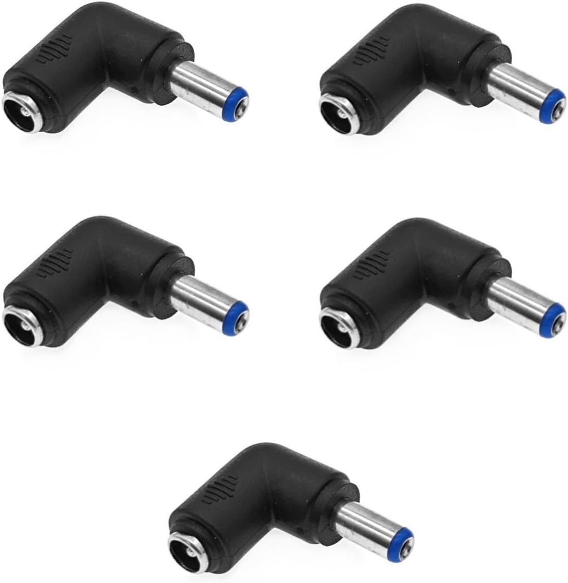 5-Paks DC-voedingsadapter, 90-graden haakse 5,5x2,1 mm vrouwelijk naar 5,5x2,1 mm mannelijk barrel-stekkerconnector voor laptops, routers, LED-strips, CCTV