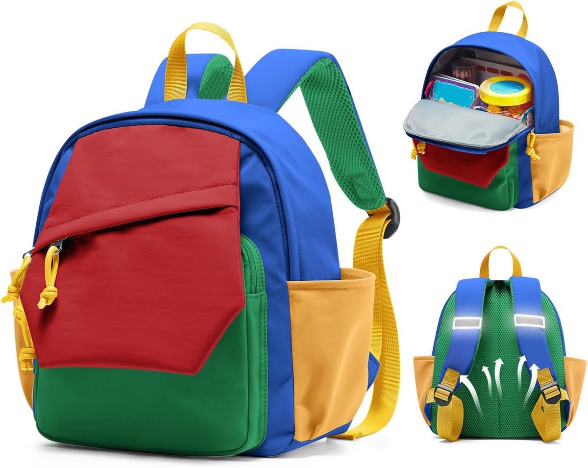 Kinderdagverblijfrugzak met borstband, 8-10L kinderrugzak, kleine rugzak voor uitstapjes van 2-5 jaar, gepersonaliseerde kinderdagverblijfrugzak