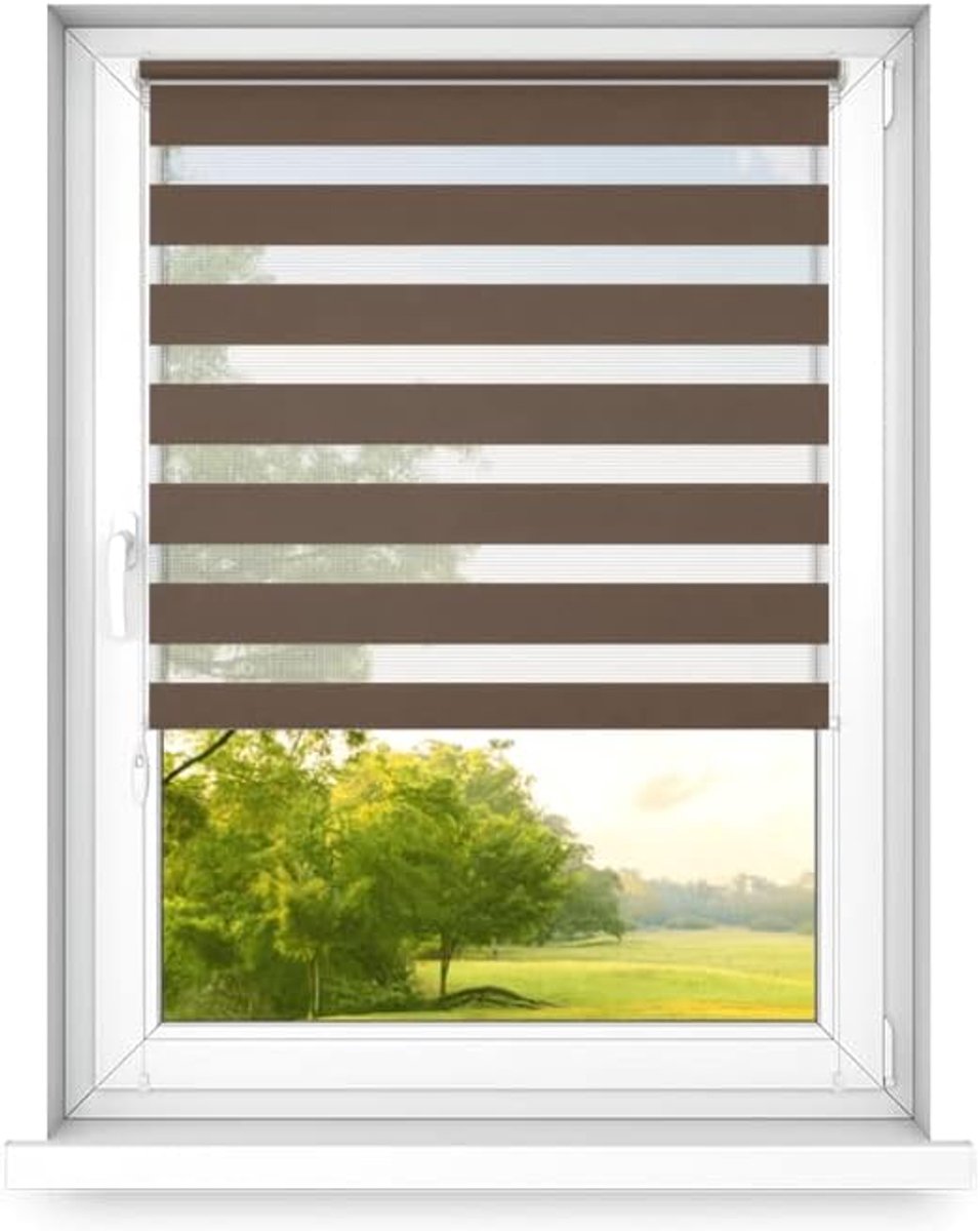 Dag en nacht dubbel rolgordijn mini - raamrolgordijn dag en nacht - rolgordijn zonder boren - zonwering - rolgordijnen voor slaapkamers - 1000x1400mm – Walnoot – Rechtszijdig