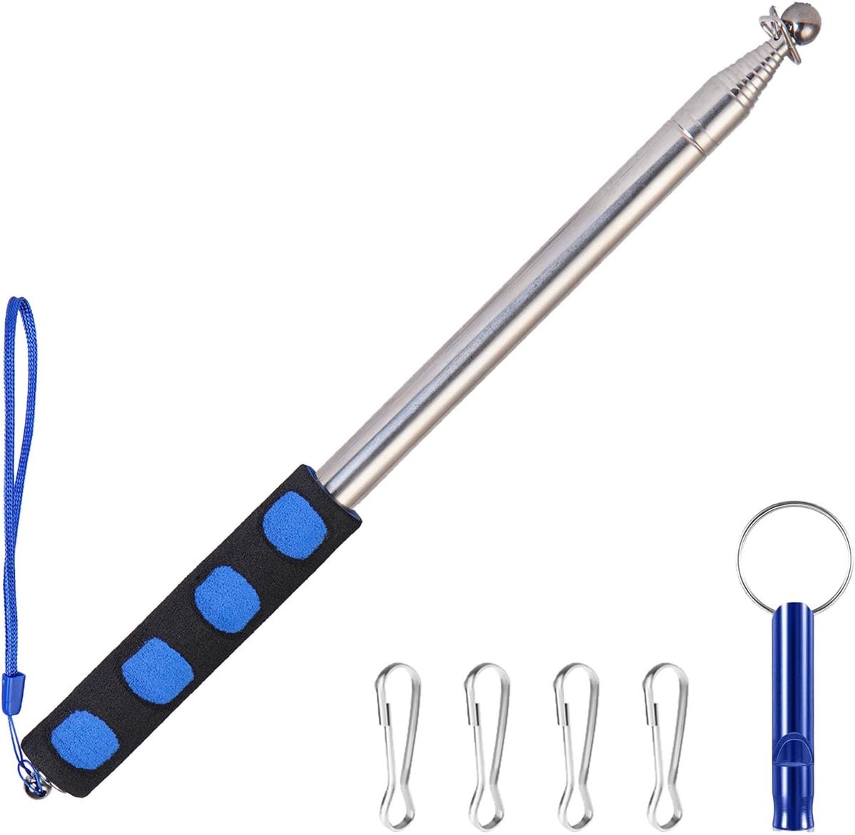 Vlaggenstang, draagbare telescopische vlaggenstang, vlaggenmast van roestvrij staal met antislip handgreep, clip en opvouwbare wijsstang voor camping, reisgids, feesten, 2,5