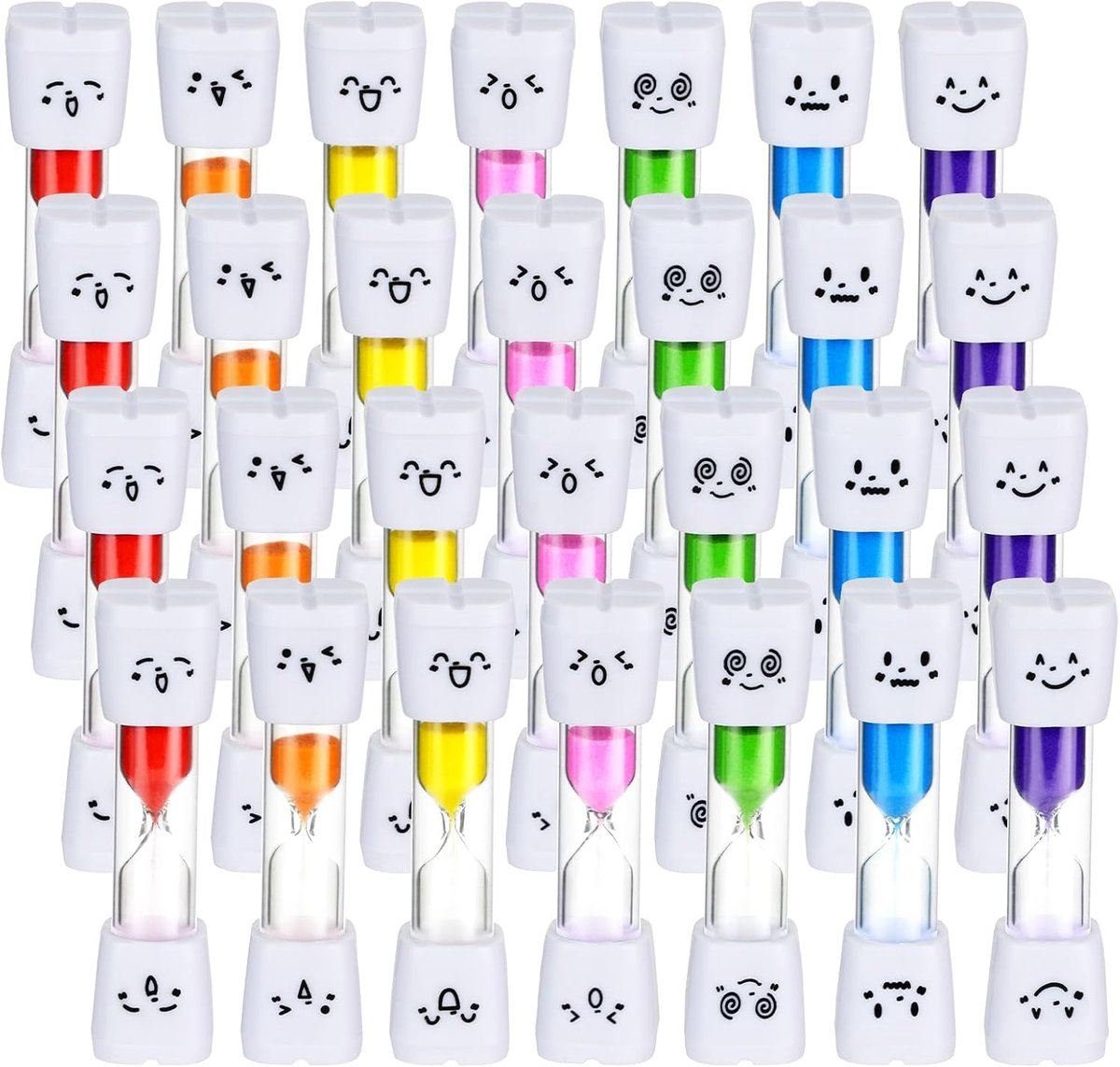 28-delige zandloperset, 2 minuten zandloperset, 7 kleurrijke fruitmotieven, zandloper, tanden poetsen, kinderen, timer, keukentimer, eierklokken voor tandpoetsen, school, spel, kantoor (Color1)
