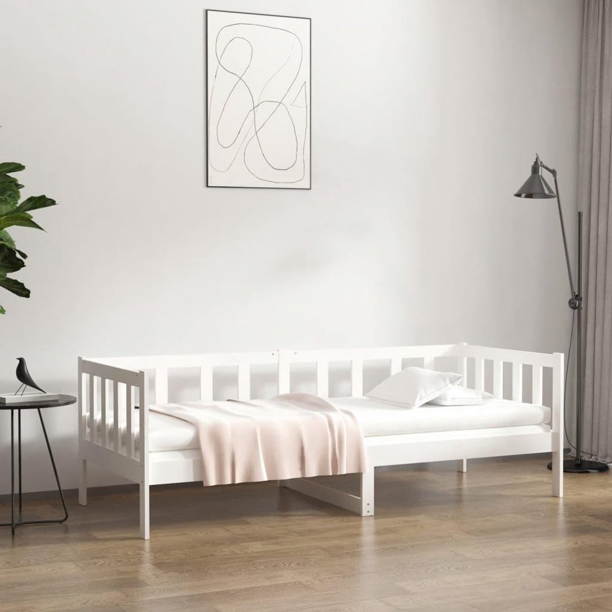 Grenenhout Logeerbed met 3 zijdig bedhek Wit 80x200 cm