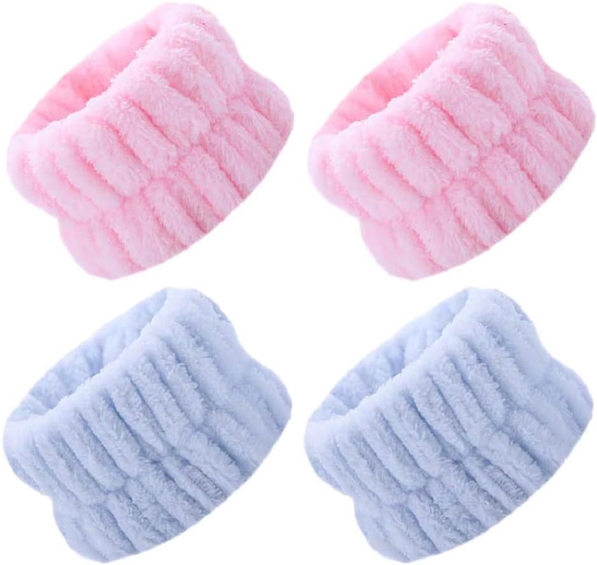 4 stuks polswasband, microvezel polswashanddoek, polswasbanden, elastische polszweetband, voor het wassen van gezicht, douche, yoga, sport (roze en blauw)