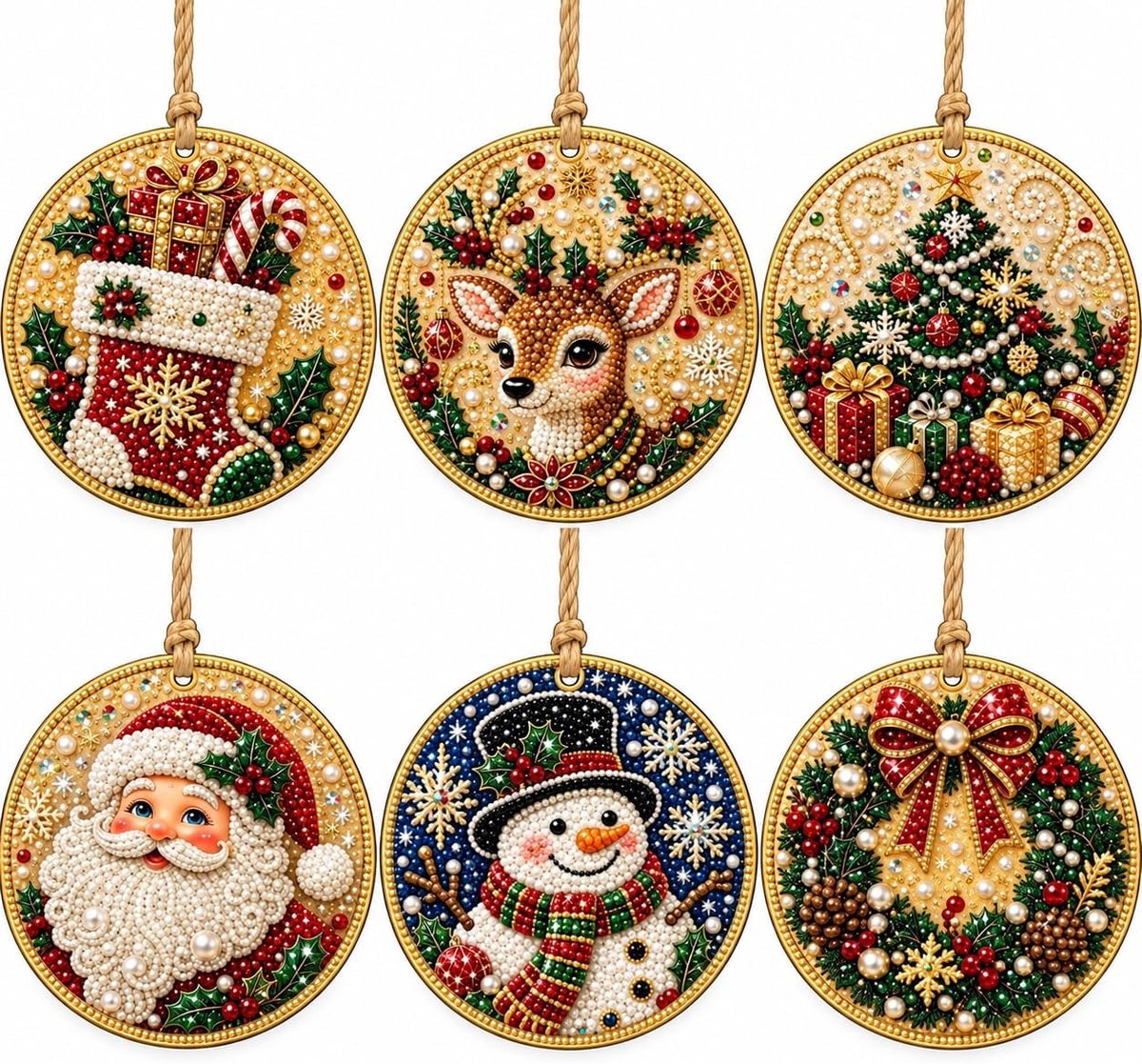 6 Pcs DIY Diamond Painting Kerstmis, Winter Diamond Painting Art 8 x 8 cm