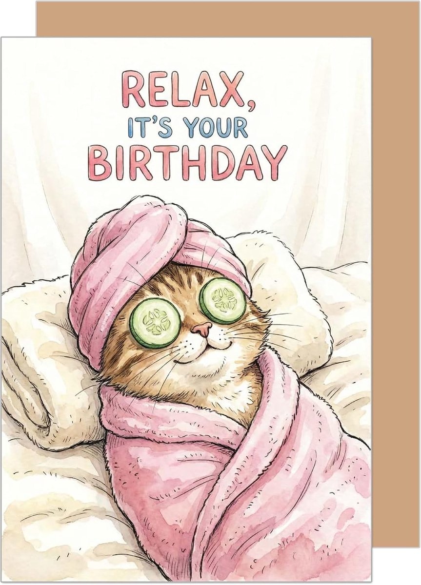 Seidel Premium wenskaart voor verjaardag met envelop. Wenskaart spreuk Engels Relax Its Your Birthday kat wellness ontspanning voor man vrouw dierenvriend (G3896 SW026)