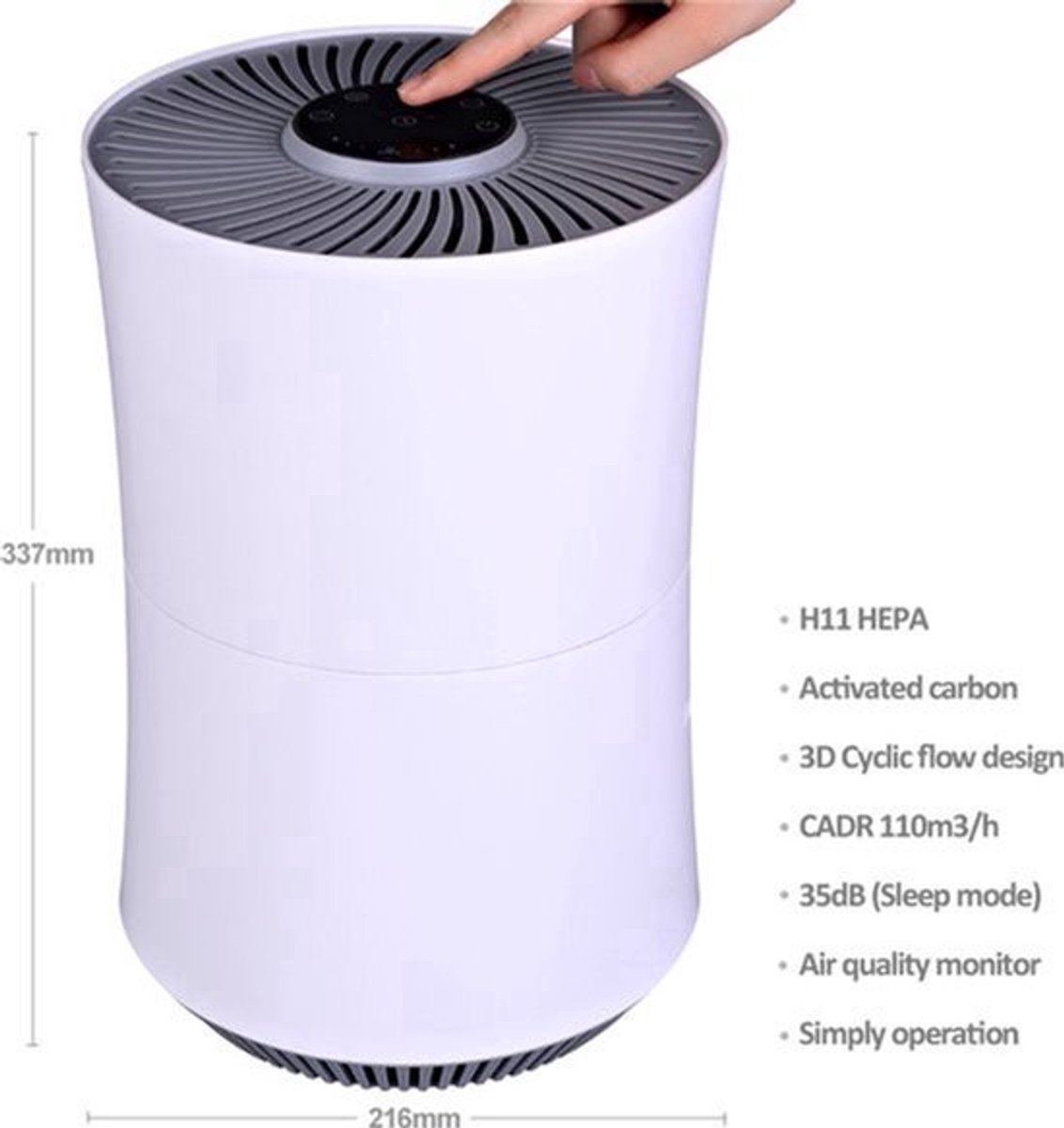 Luchtreiniger Enige Uitvoering - Hepa-filter - 3.2 kg - Voor Kantoor En Slaapkamer - Allergieën En Stof