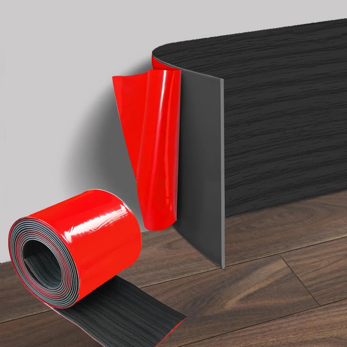 Flexibele plint, 10 cm x 5 m Platte voetlijst Zwarte houtnerving, Zachte plint Zelfklevend, Sierplint Zelfklevend Voetlijsten voor woonkamer, slaapkamer, keuken