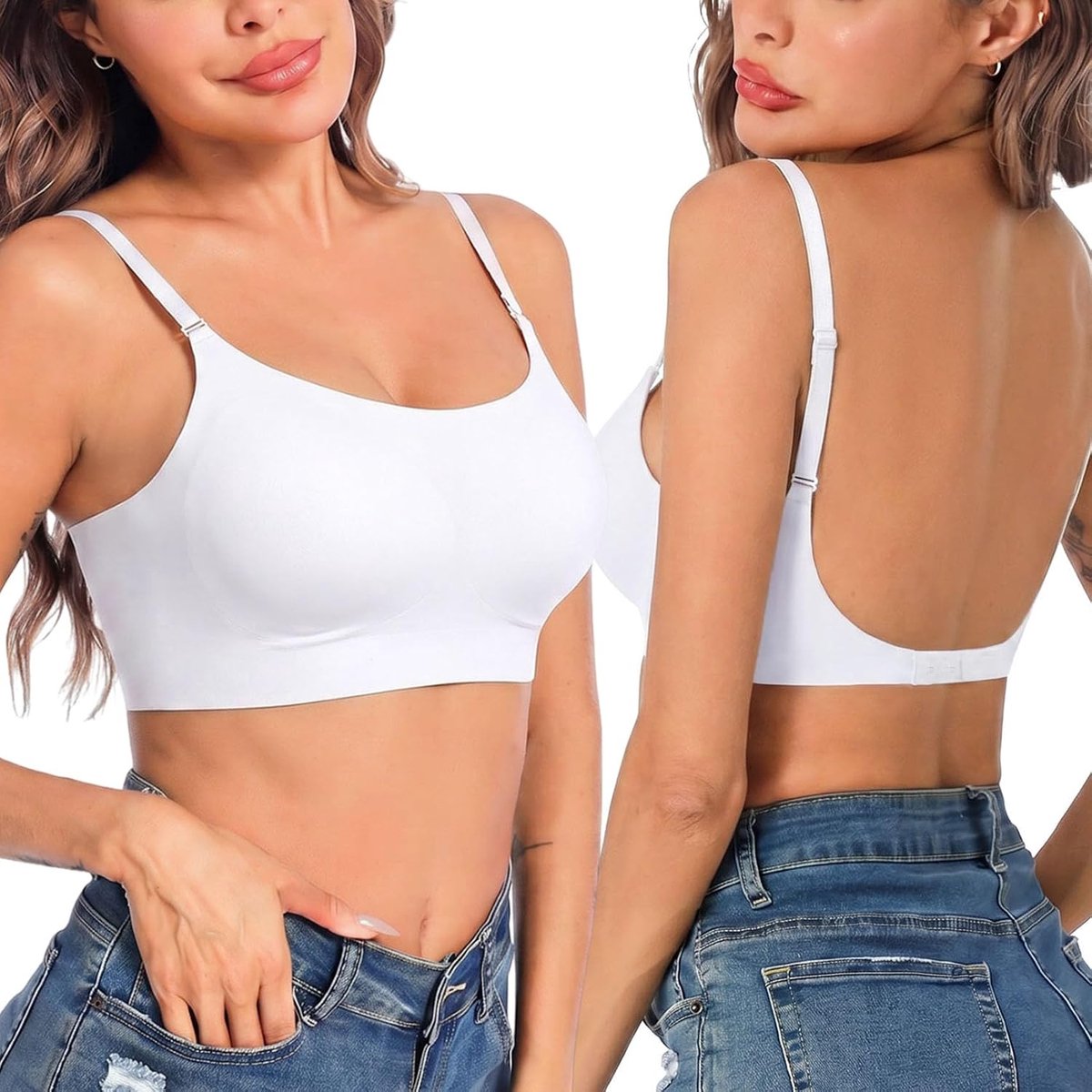 Zonder beugel, onzichtbaar en licht, bralette voor dames, met diepe U-hals, ondergoed, comfort, meerdere draagmogelijkheden