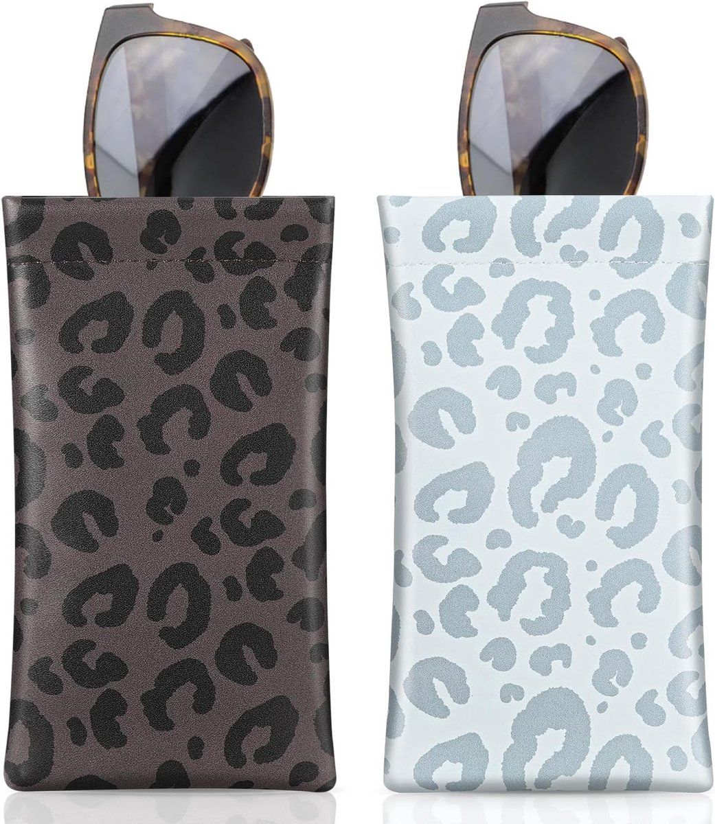 Dailygoods- Brillenkoker Zacht Leer - Brillenkoker Dames/Heren - Krasbestendig - Opvouwbaar - 2 Stuks - Inclusief Reinigingsdoek - Zonnebrillenkoker